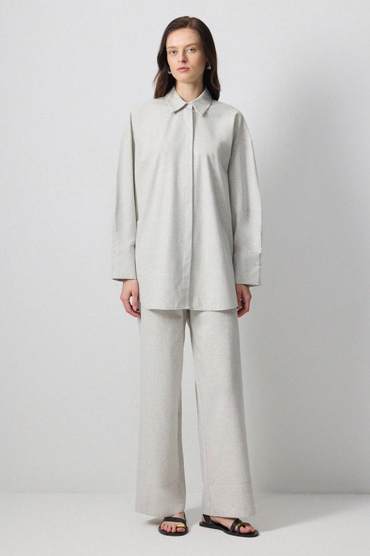 Set camicia e pantaloni melange in misto cotone