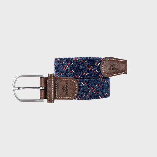 Cintura elastica intrecciata Oxford con dettagli in pelle