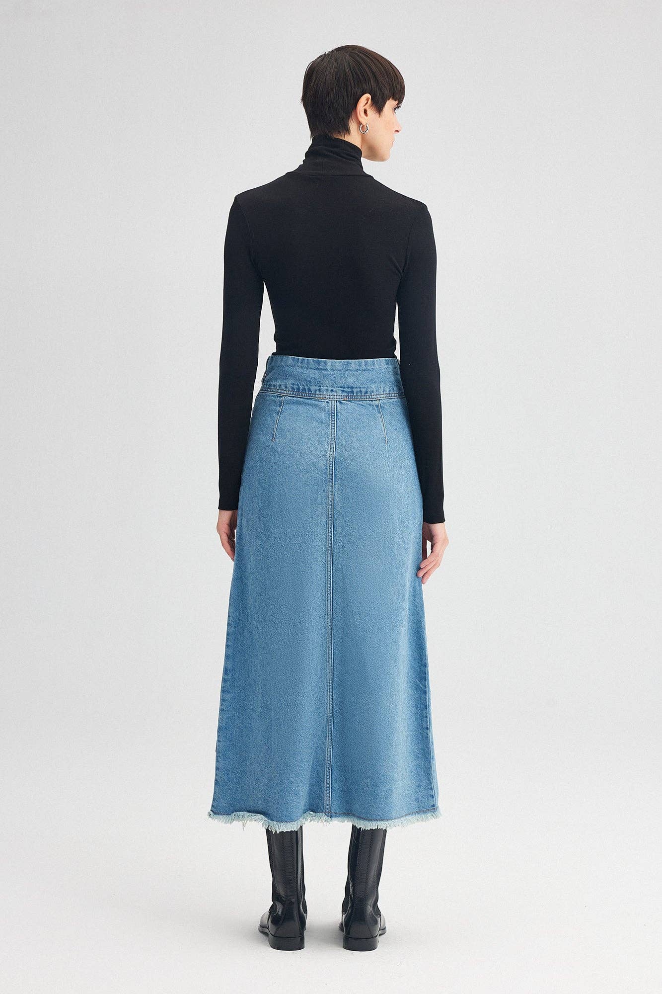 Gonna lunga in denim con cuciture a contrasto