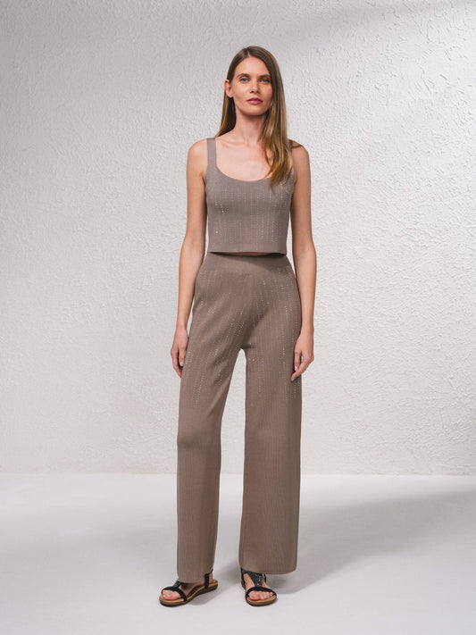 Pantaloni in maglia a gamba ampia con applicazioni glitter