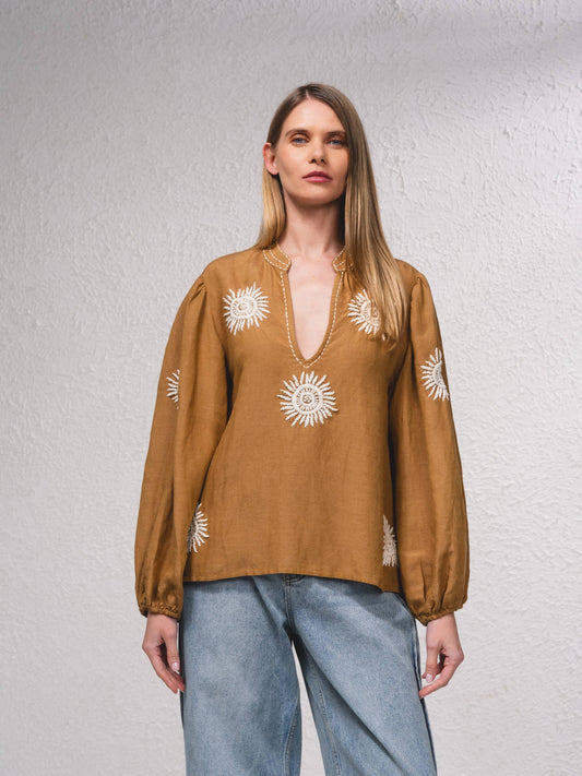 Blusa fluida ricamata in cotone