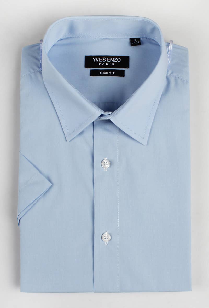 Camicia slim fit a manica corta azzurro cielo