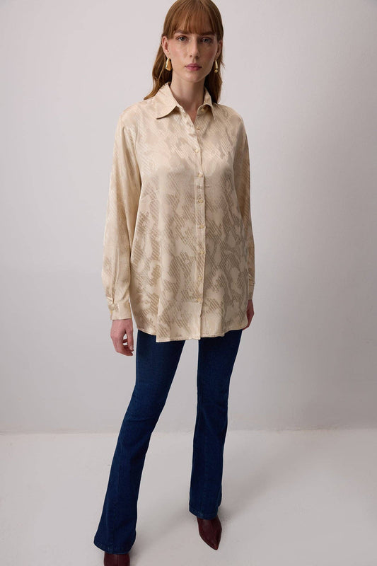 Camicia jacquard in viscosa e rayon