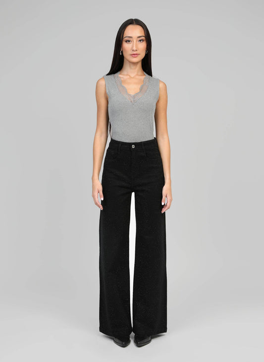 Jeans nero con paillettes a gamba dritta