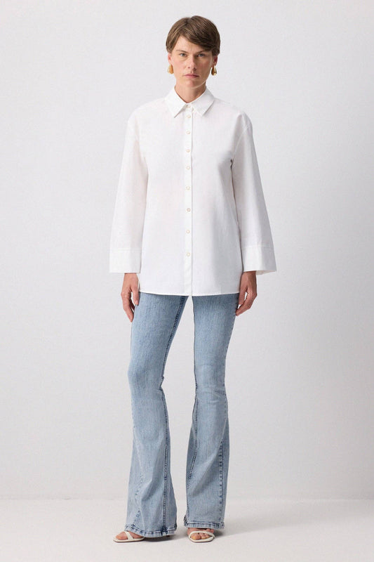 Camicia comoda con manica kimono in misto cotone