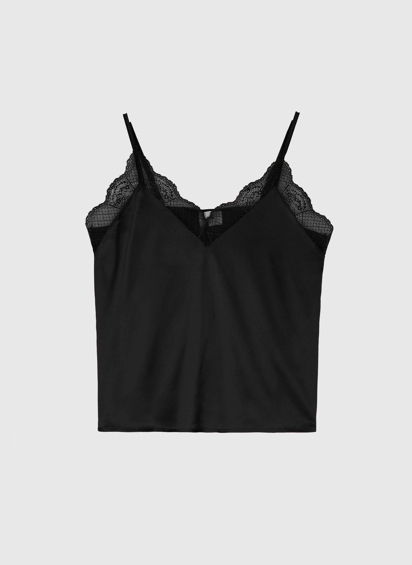 Canotta in raso nera con pizzo