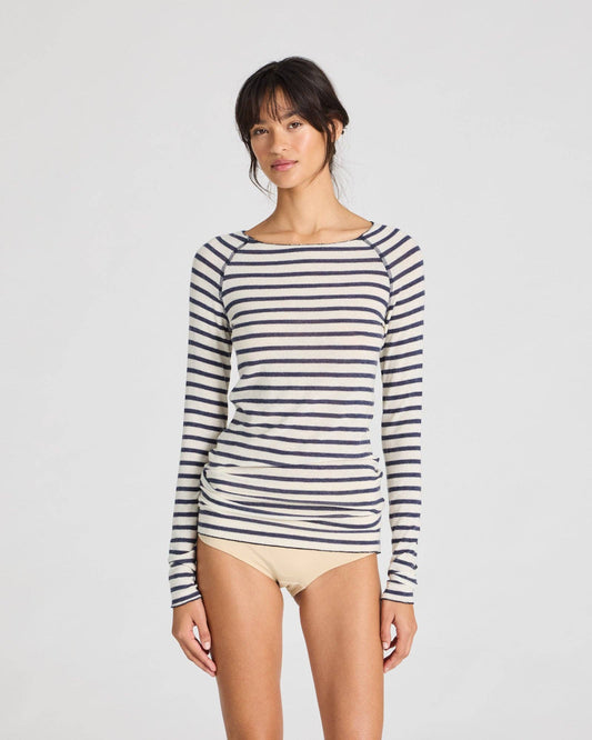Maglia a righe in lana Amalie con effetto denim reverse