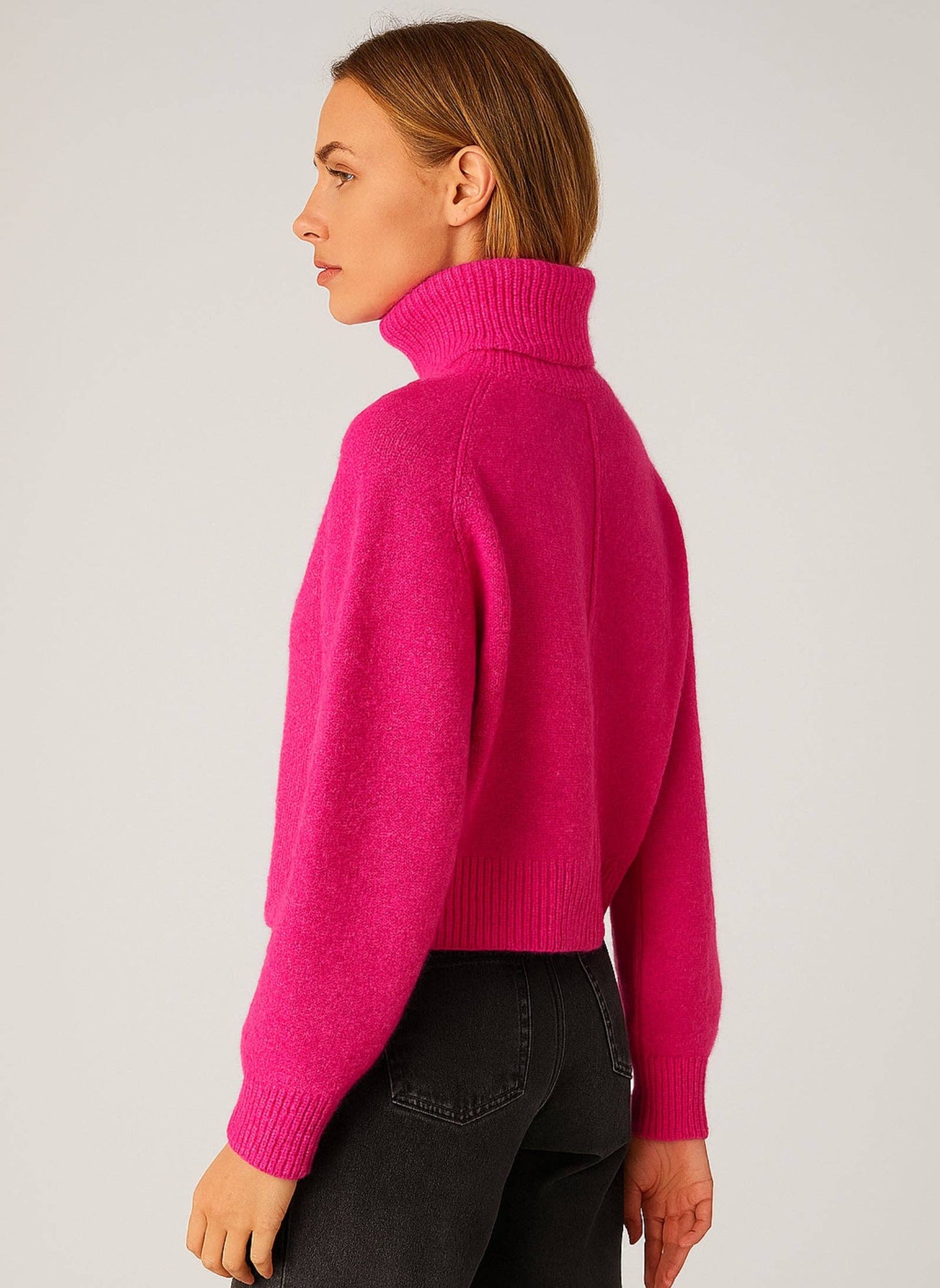 Maglione dolcevita caldo fucsia da donna