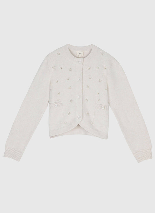 Cardigan Natalia écru con ricamo di perle
