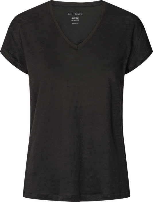 T-shirt in lino Simone nera con scollo a V