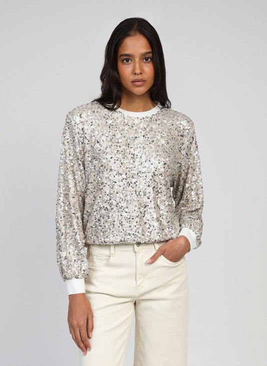 Maglione tricot con paillettes effetto glow