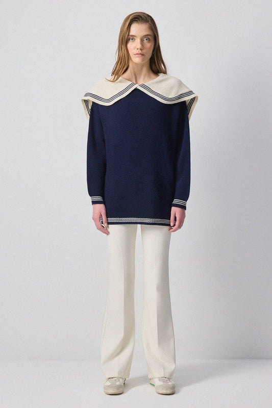 Maglione oversize in maglia con maxi colletto stile sailor