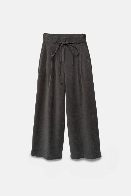 Pantaloni palazzo a pieghe in velluto con vita alta
