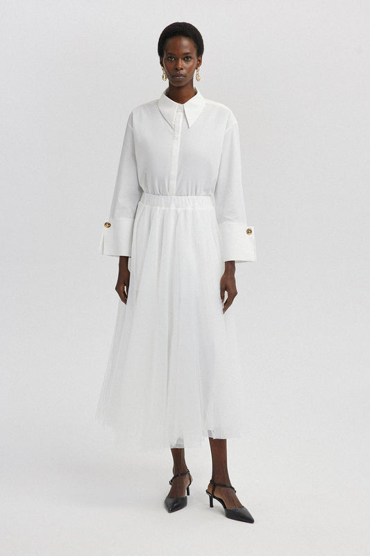 Gonna maxi in tulle a strati bianca con vita elastica