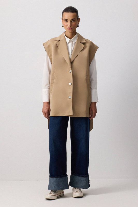 Gilet oversize con spacchi color visone