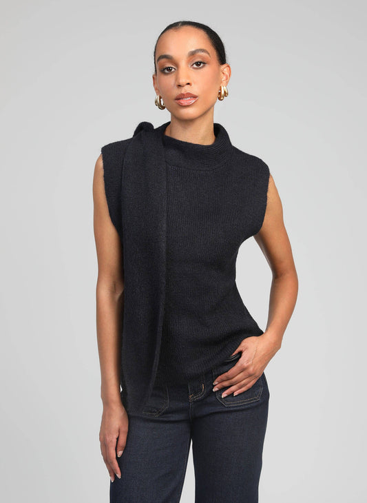 Maglione smanicato a collo alto blu marino