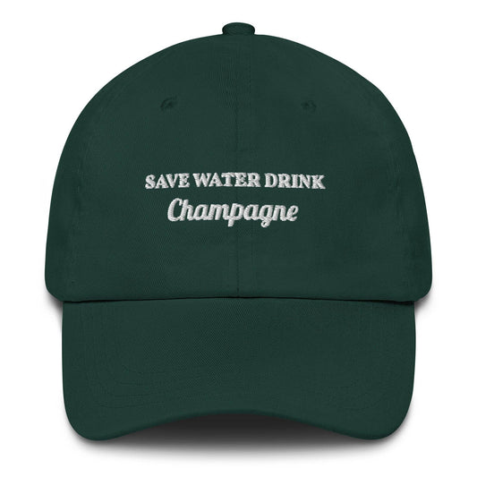 Cappellino da baseball in cotone ricamato "Save Water Drink Champagne"