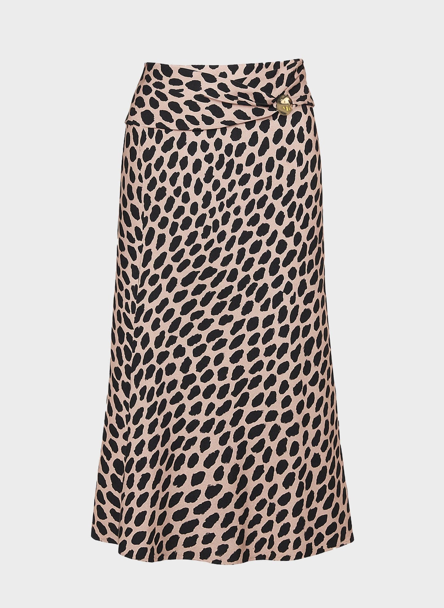 Gonna lunga animalier beige con bottoni dorati