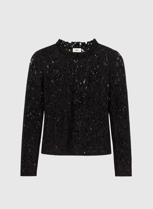 Camicetta in pizzo nero con ricami gioiello