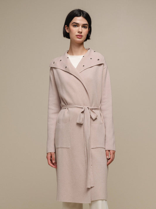 Cappotto cardigan in maglia con cintura e maxi collo