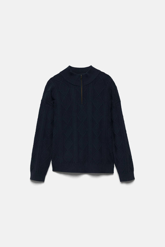 Maglione a maglia strutturata con collo zip