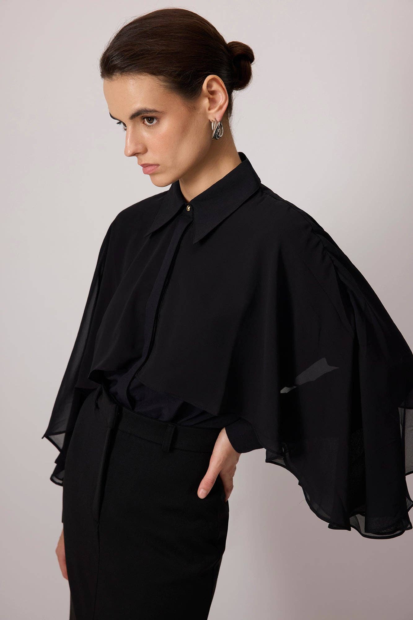 Camicia in popeline con dettaglio in chiffon