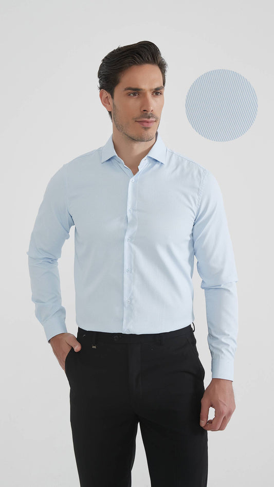Camicia slim a righe tono su tono color cielo