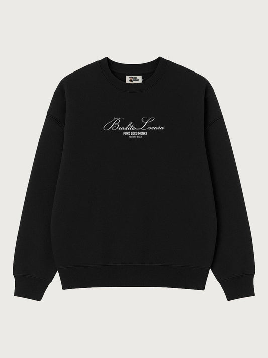 Felpa oversize unisex nera con ricamo Bendita Locura