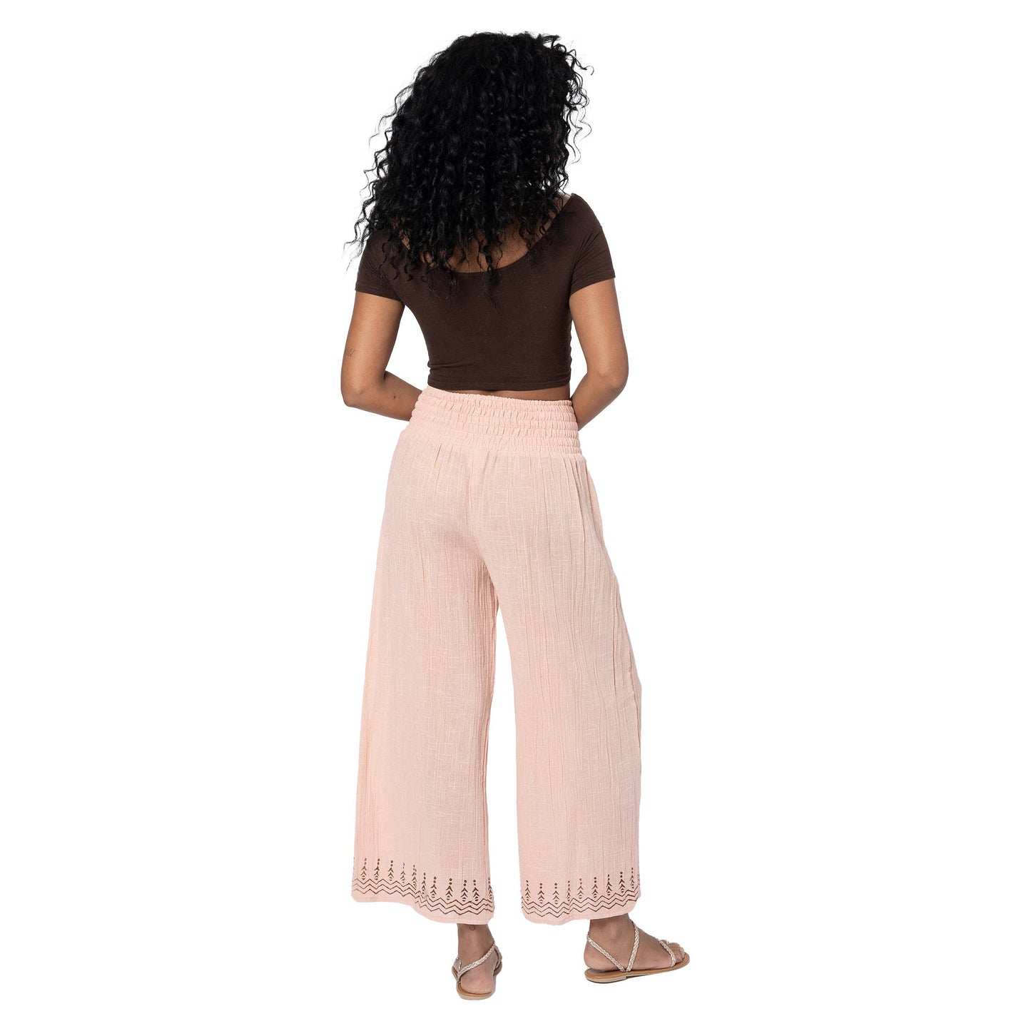 Pantaloni estivi cropped in cotone rosa