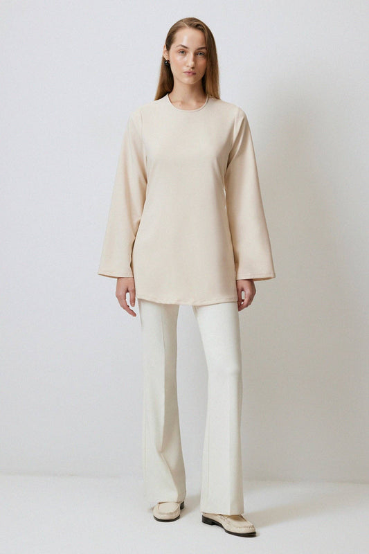 Blusa in crêpe con dettaglio incrociato color crema