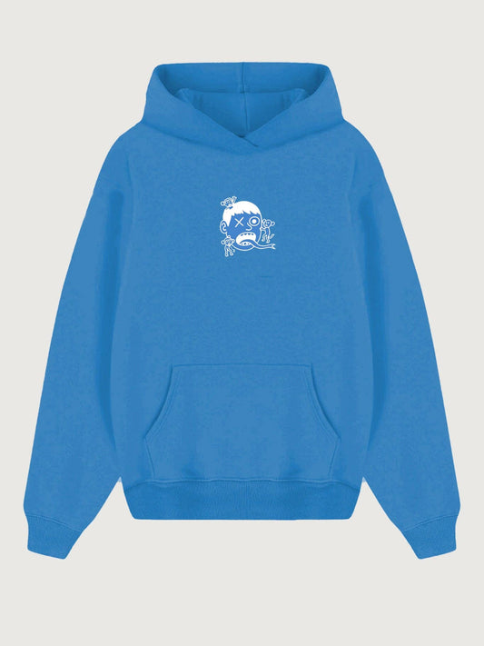 Felpa con cappuccio unisex blu elettrico con stampa Loco Monky