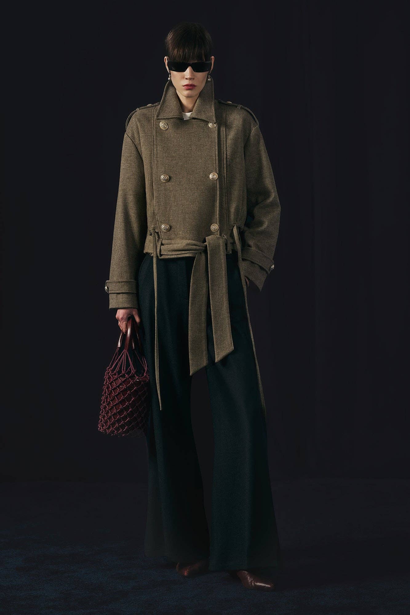 Cappotto doppiopetto in cachet con cintura