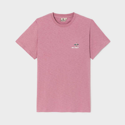 T-shirt rosa in cotone biologico con stampa surfer