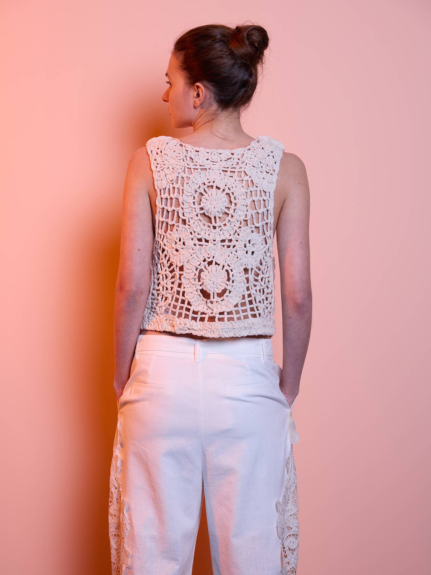 Top donna in cotone 100% effetto crochet
