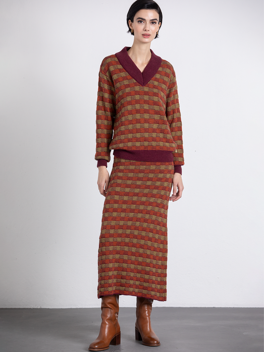 Set gonna in maglia jacquard multicolor