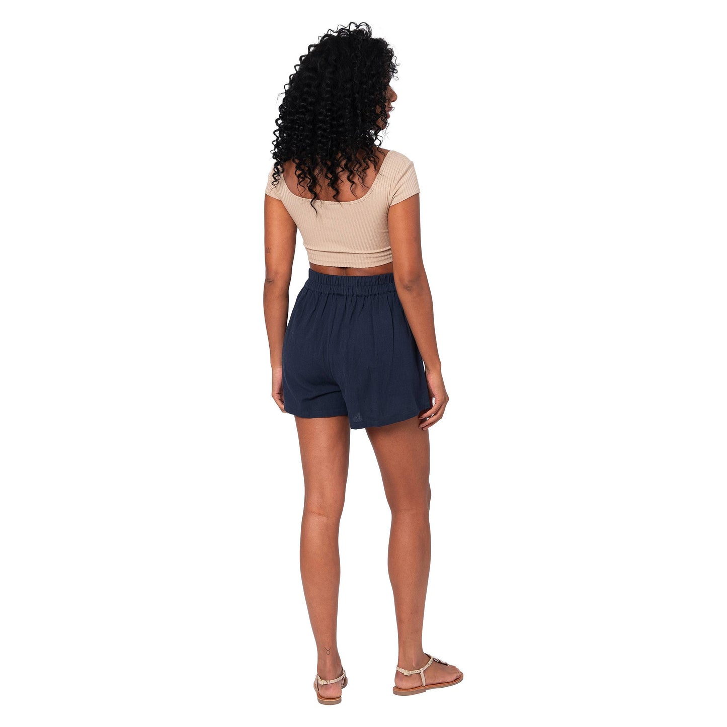Short estivi boho in cotone e lino blu navy