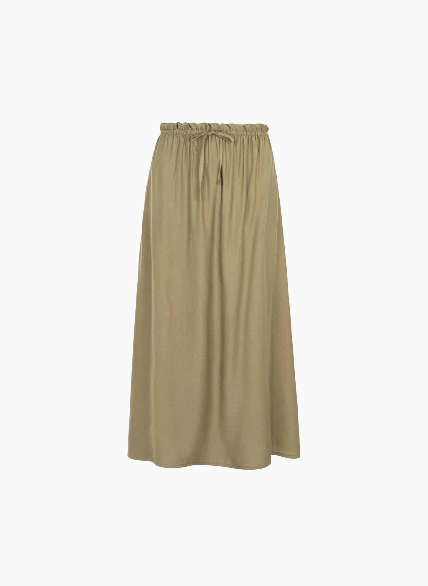 Gonna midi kaki in tessuto setoso con vita elasticizzata