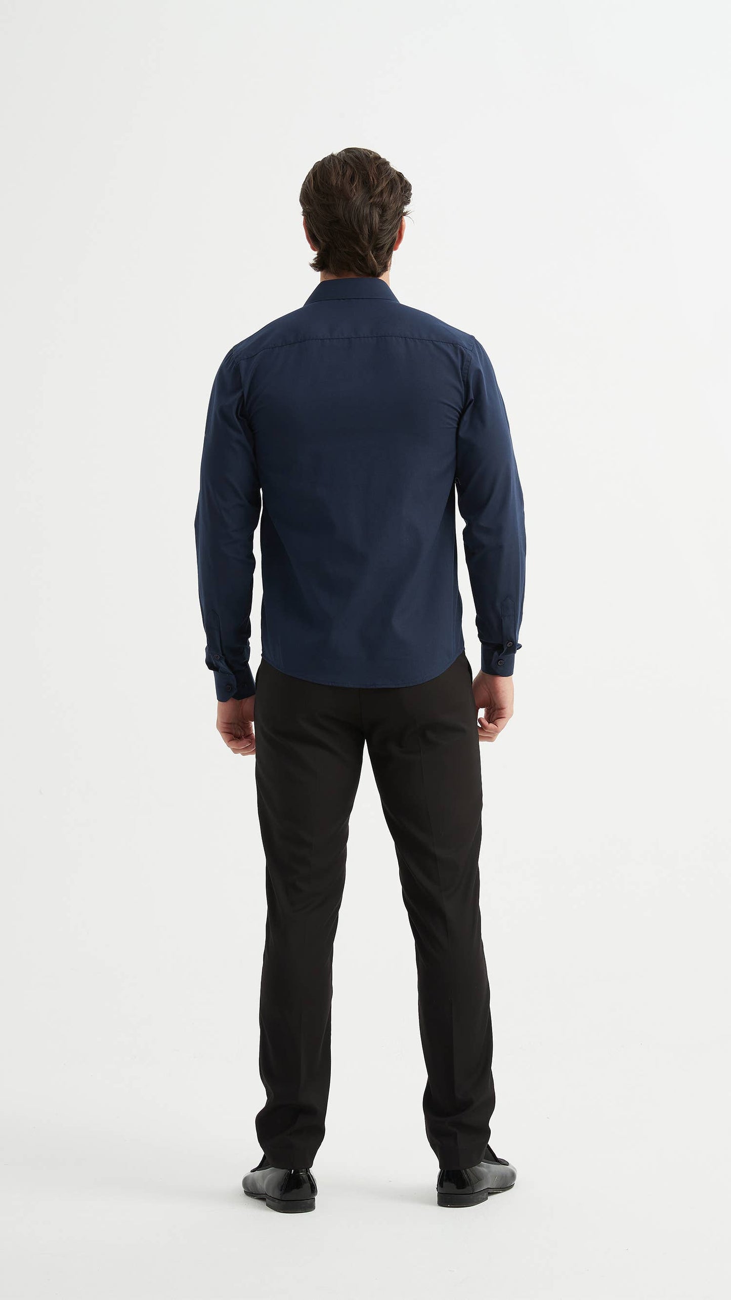 Camicia blu navy comoda no stiro