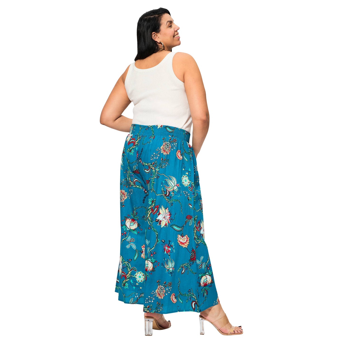 Pantaloni estivi lunghi in cotone a fantasia floreale