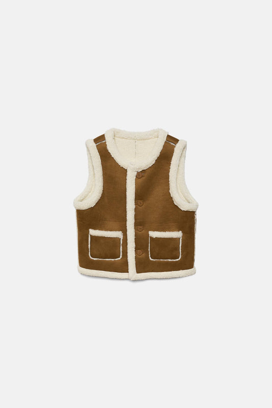 Gilet effetto camoscio con interno in eco-pelliccia