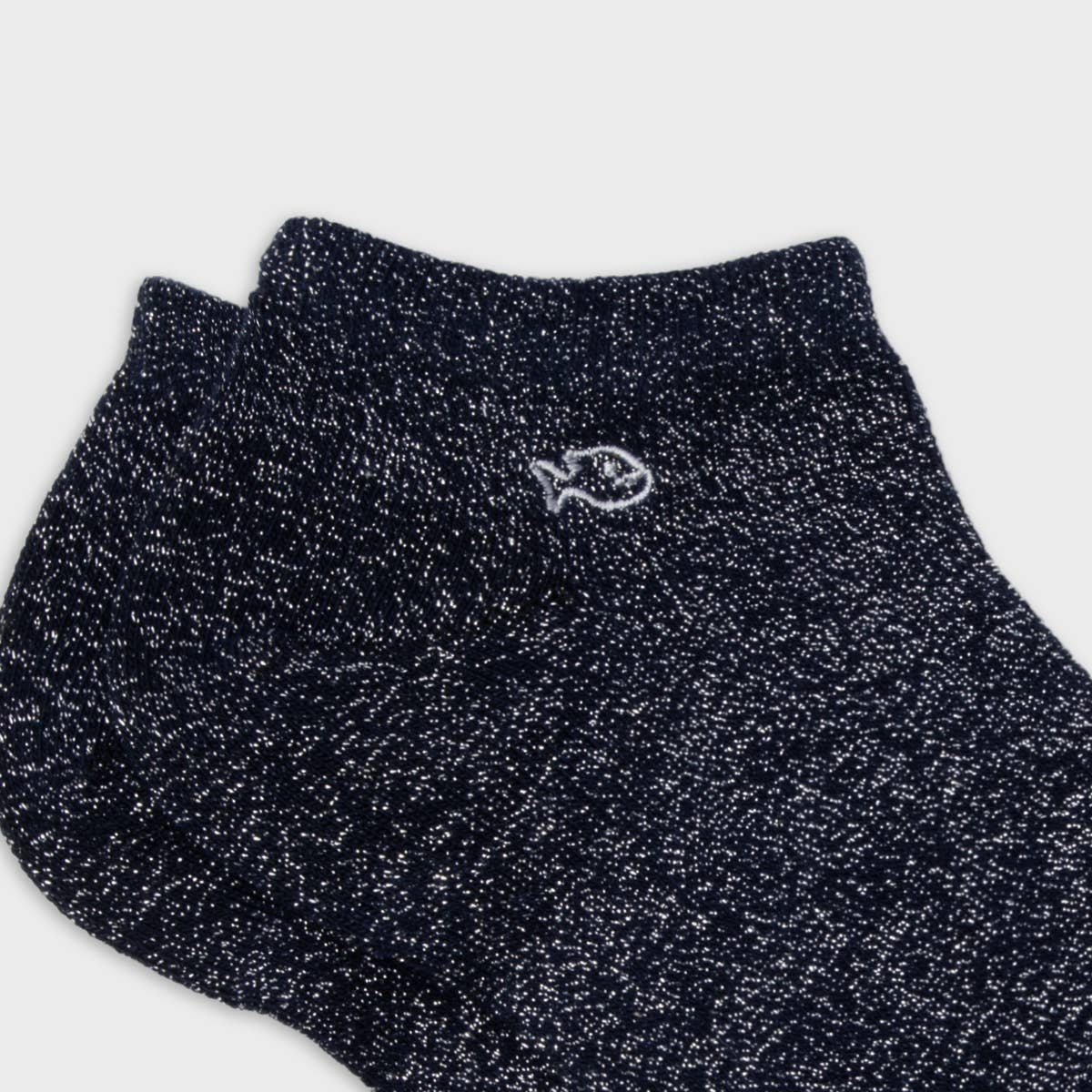 Calzini alla caviglia in cotone glitterato blu marino
