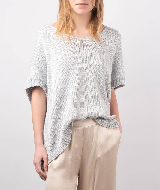 Maglione corto in maglia metallizzata con maniche corte