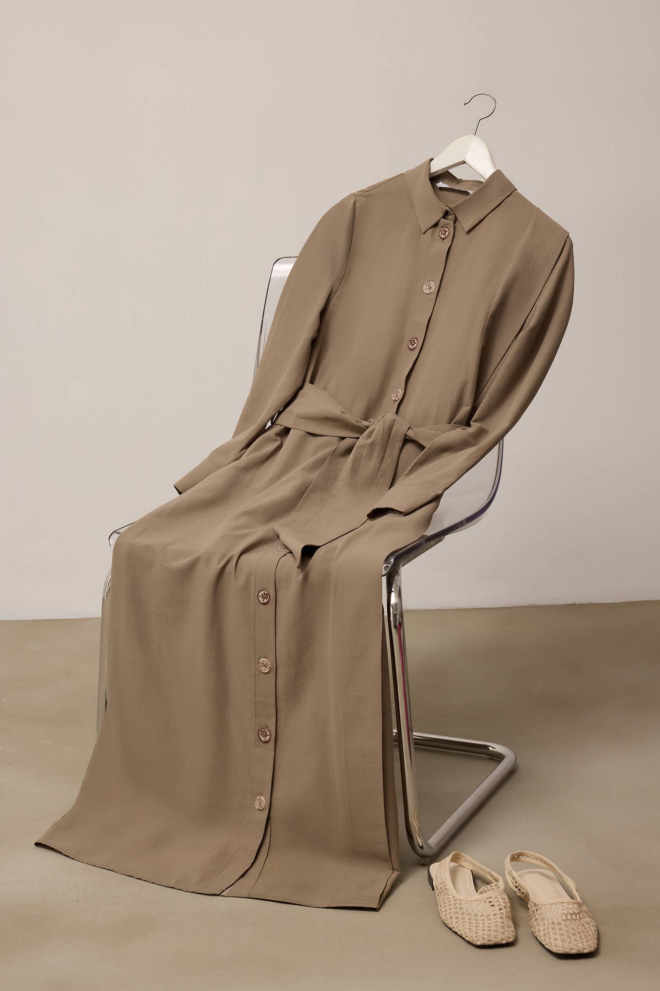 Abito camicia in popeline con cintura in vita