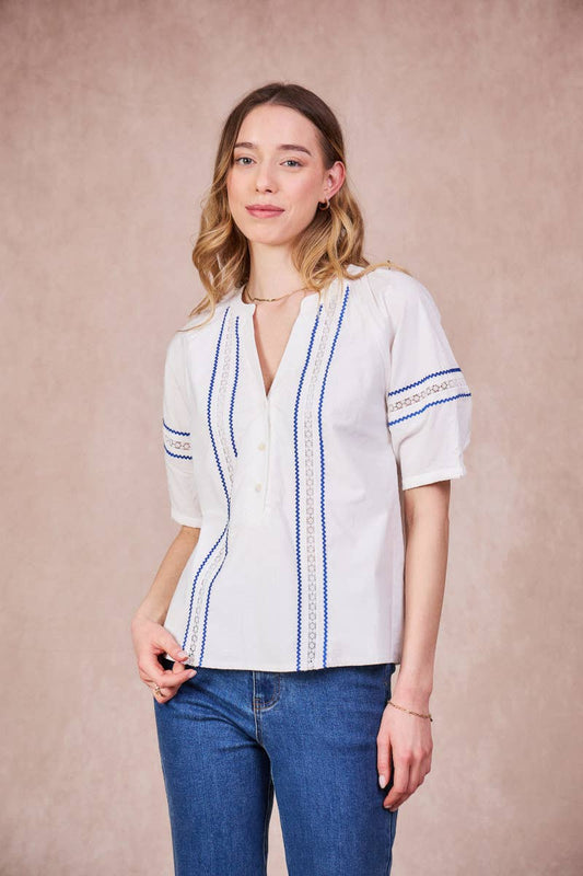 Blusa Tropez in cotone con pizzo