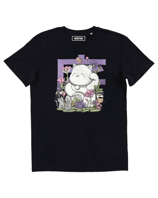 T-shirt Maneki Garden con grafica gatto e fiori