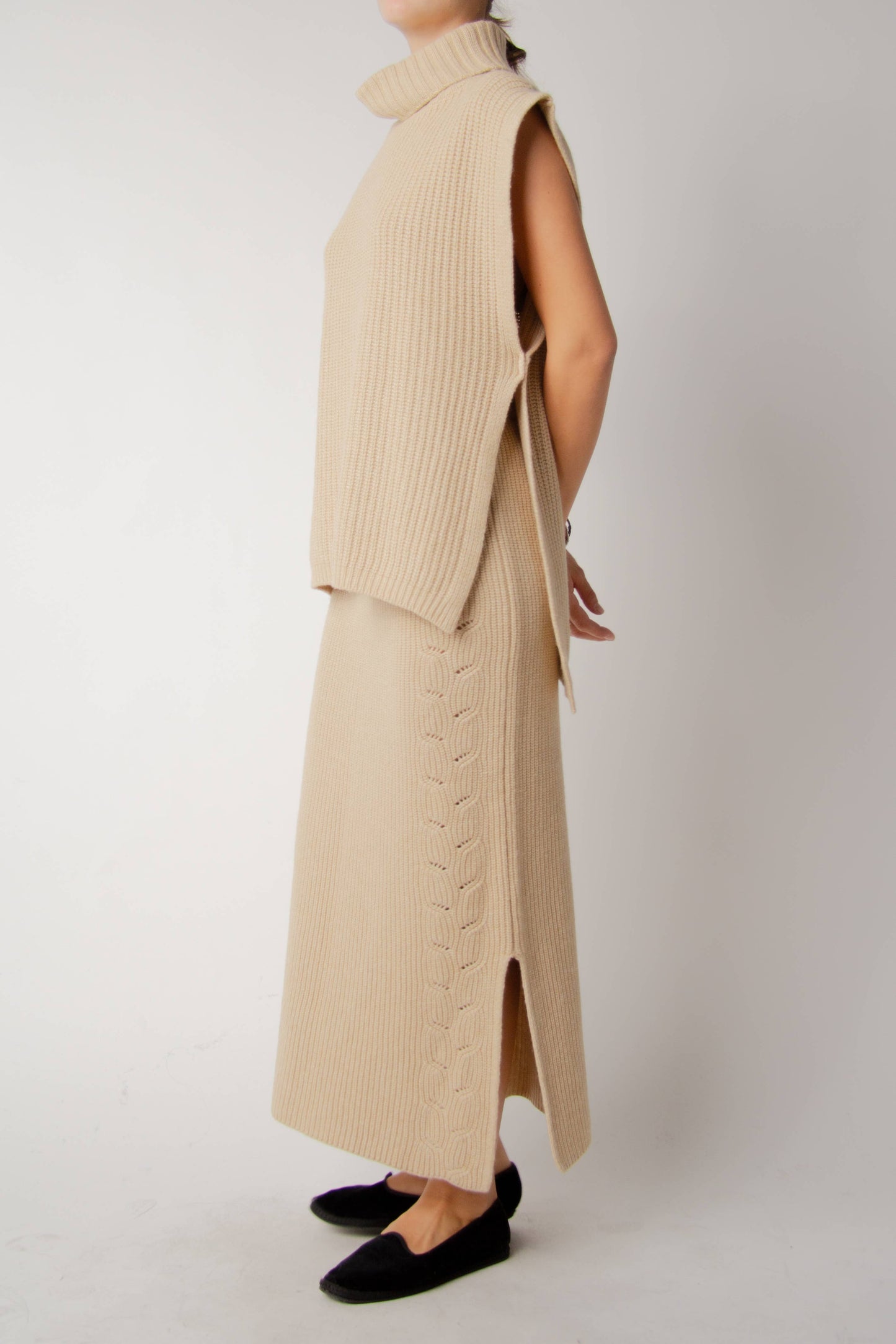 Gonna lunga a trecce in misto cashmere