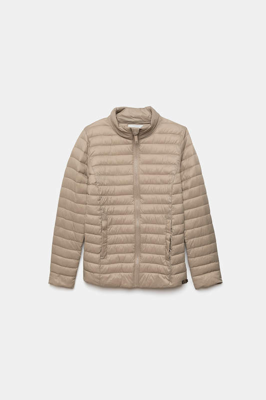 Giacca Piumino Leggera Trapuntata Beige con Collo Alto