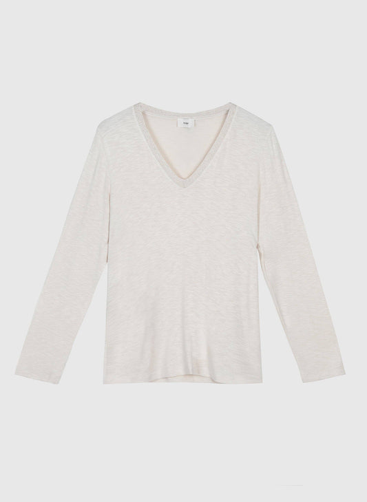 T-shirt Tenio écru a scollo V