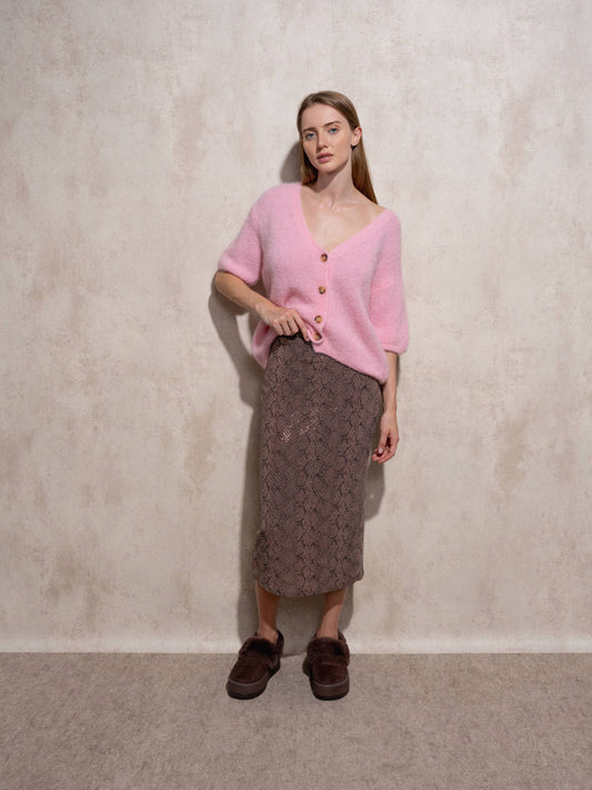 Gonna midi metallizzata effetto pitonato