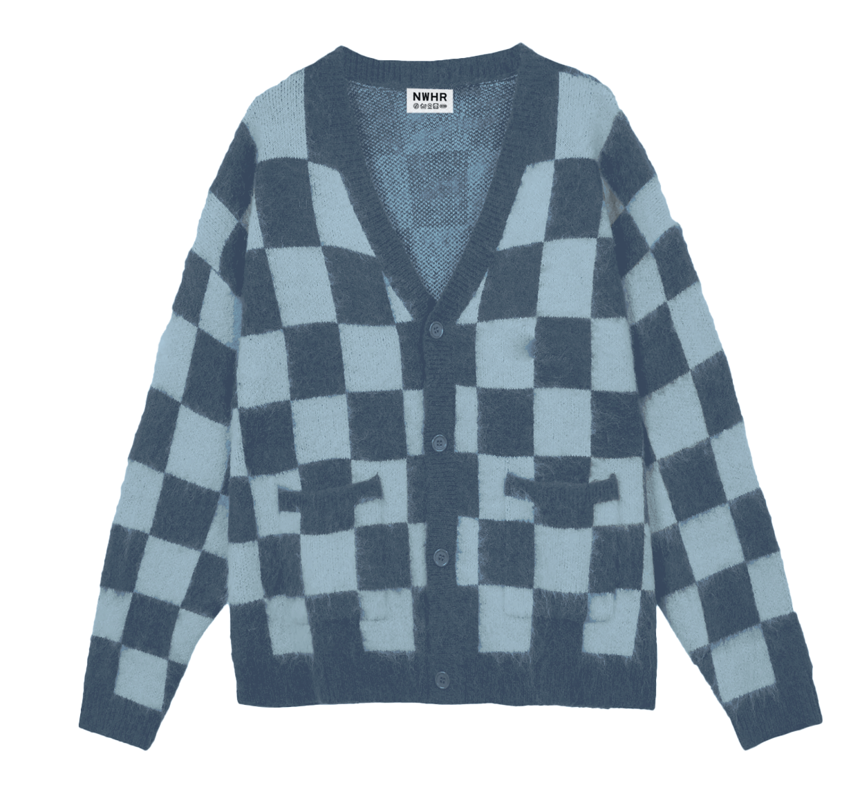 Cardigan blu a quadri in cotone biologico